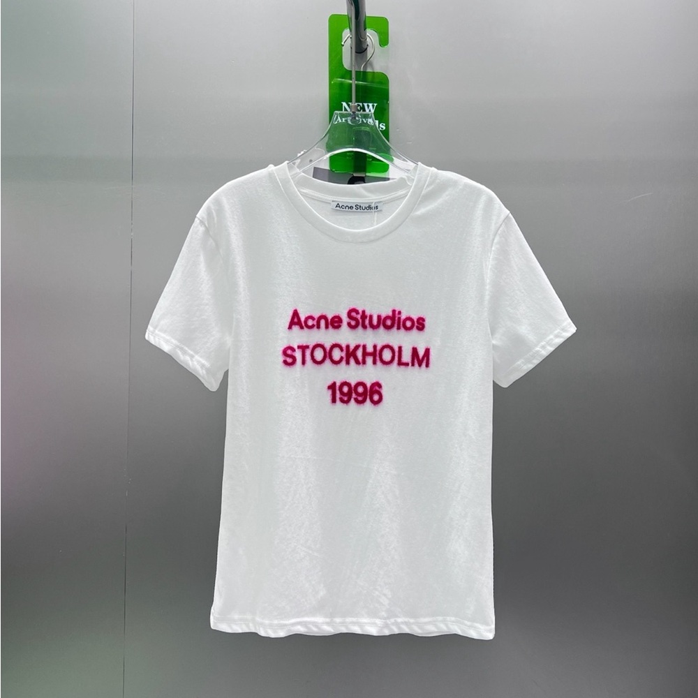 Acne White Tee with Pink Text
